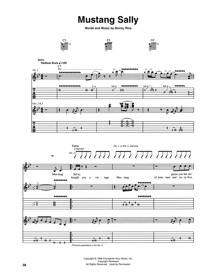 Mustang Sally (feat. Jeff Beck) Guitar Tablature scores gallery preview page 1