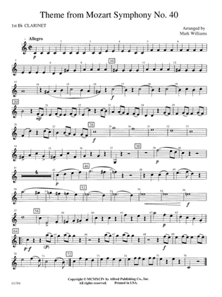 Theme from Mozart Symphony No. 40: 1st B-flat Clarinet