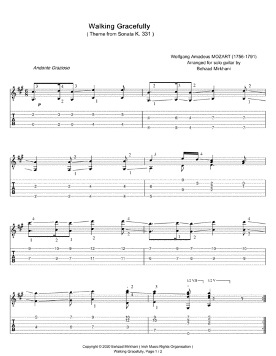 Walking Gracefully (Mozart for Solo Guitar) Acoustic Guitar scores gallery preview page 1