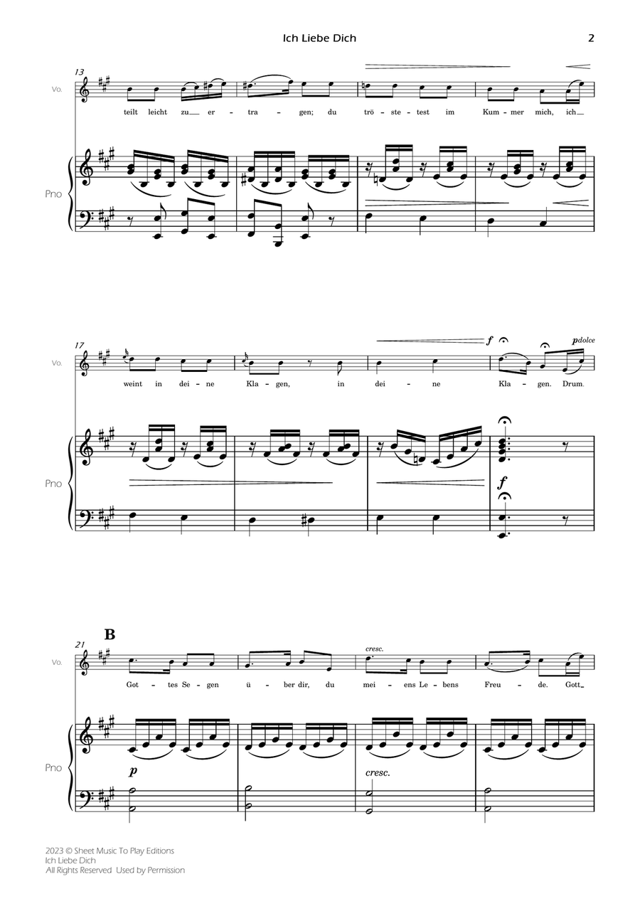 Ich Liebe Dich - Voice and Piano - A Major (Full Score and Parts) Piano, Vocal scores gallery preview page 4