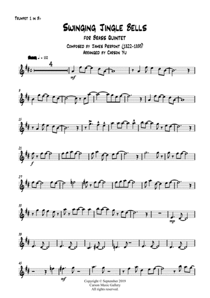 Swinging Jingle Bells - for Brass Quintet (arr. Carson Yu) image number null