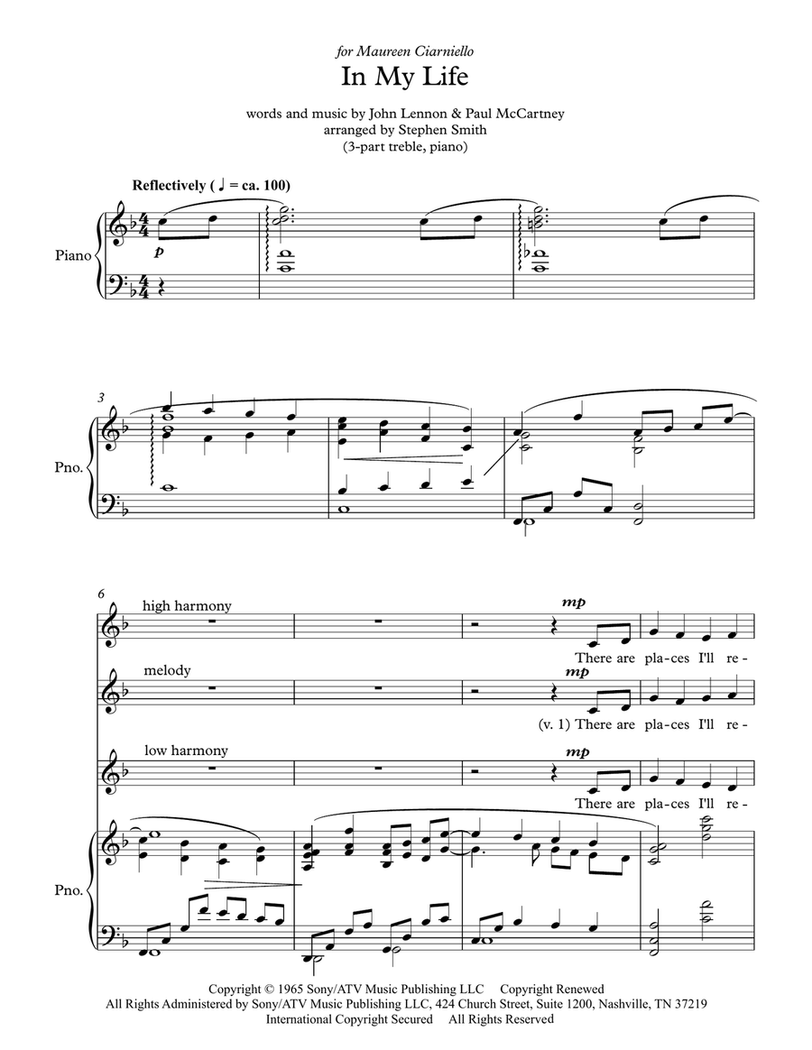 In My Life In My Life SSA scores gallery preview page 1