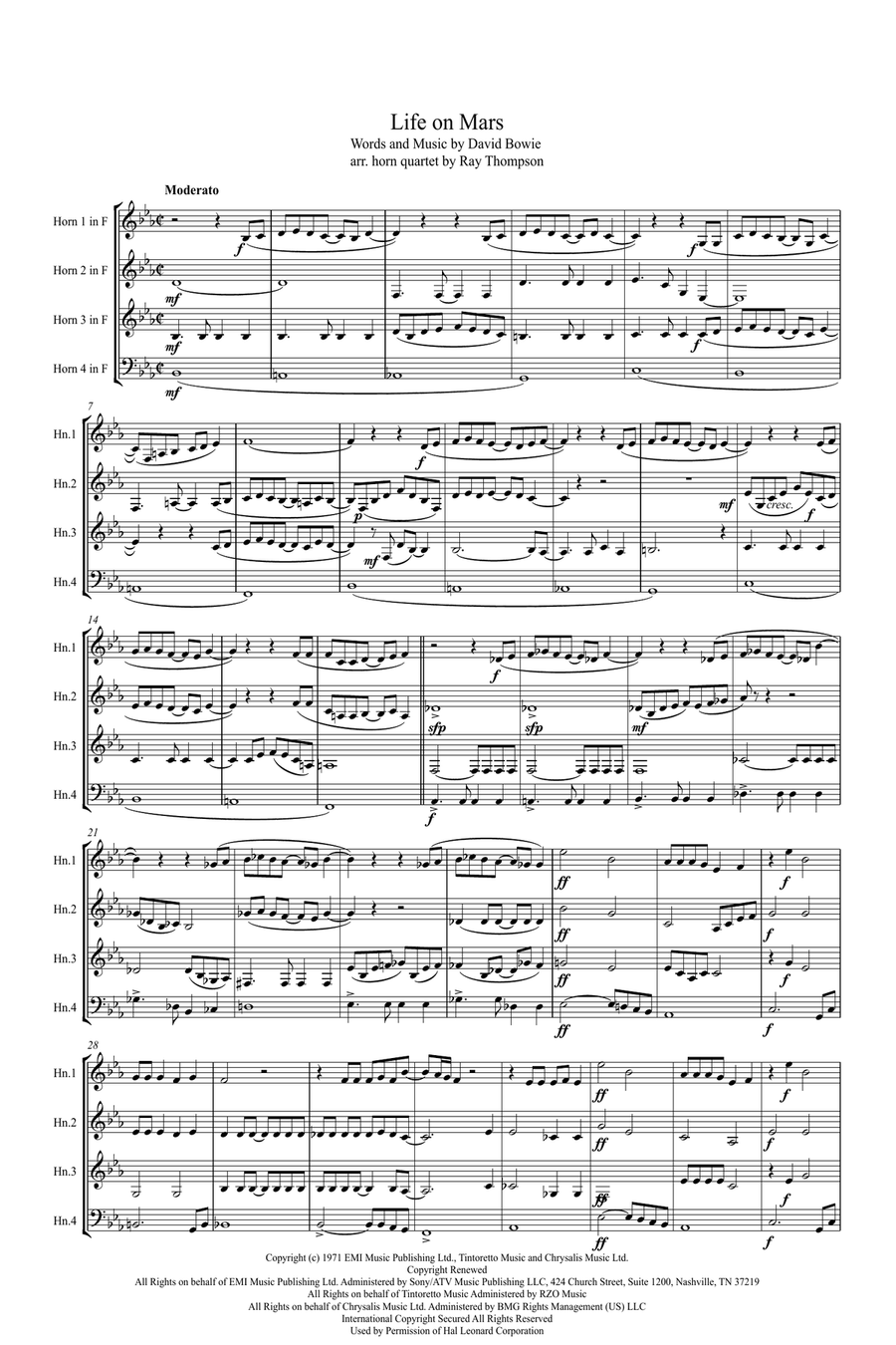 Life On Mars Brass Quartet scores gallery preview page 1