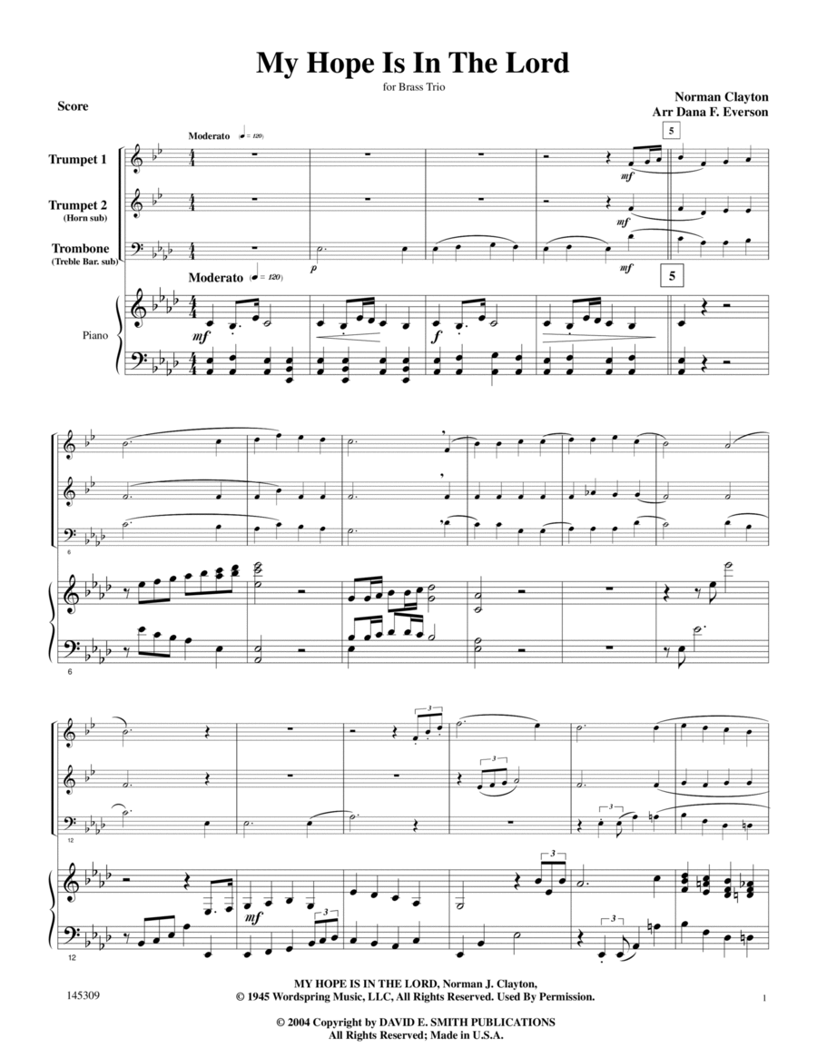 My Hope Is In The Lord Brass Trio scores gallery preview page 1