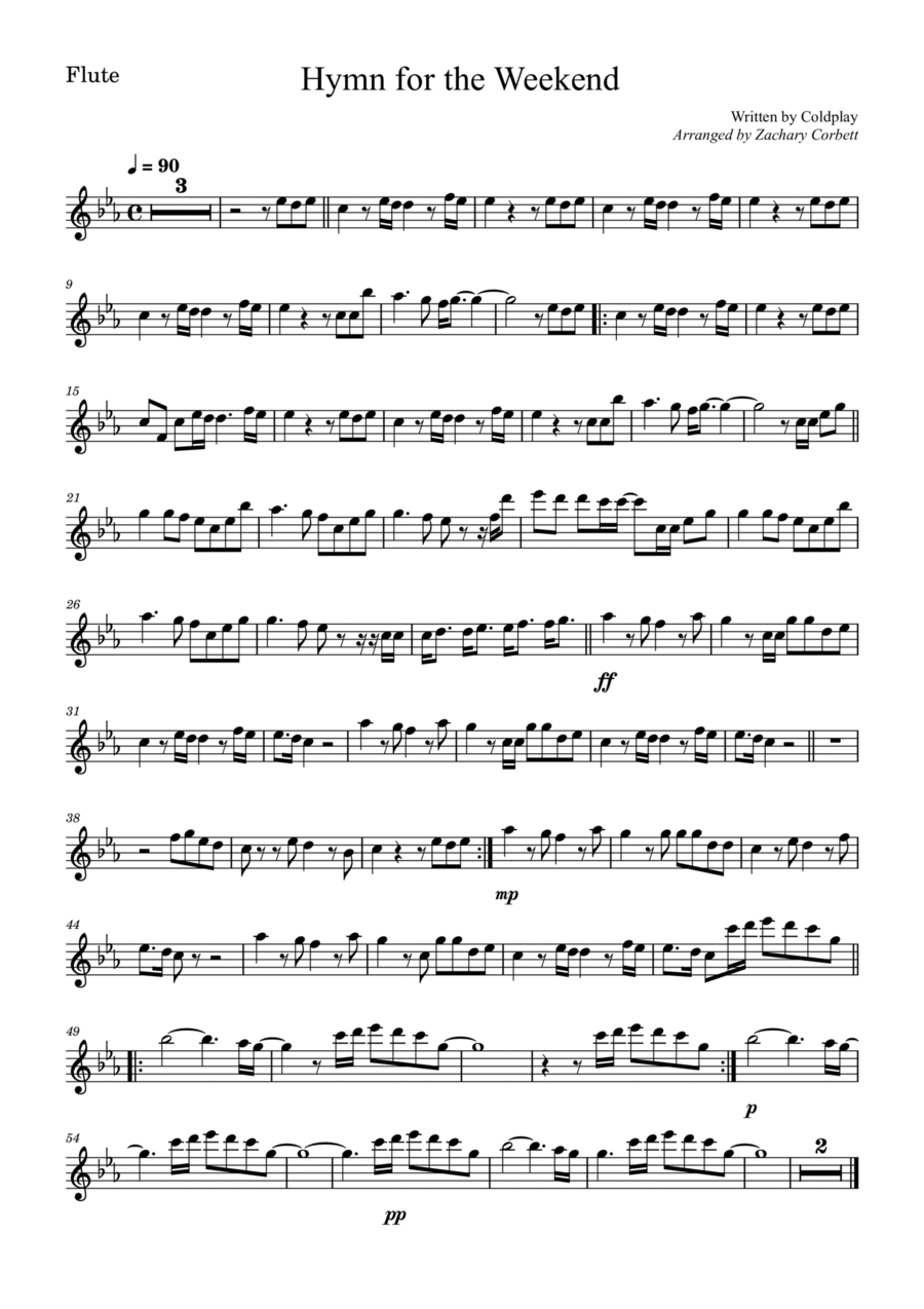 Hymn For The Weekend Flute Solo scores gallery preview page 1