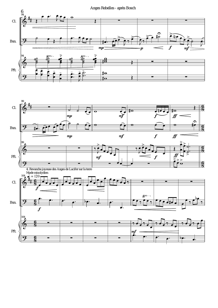 La Chute des Anges rebelles - The Fall of the rebel Angels - for clarinet, bassoon and piano Woodwind Duet scores gallery preview page 6