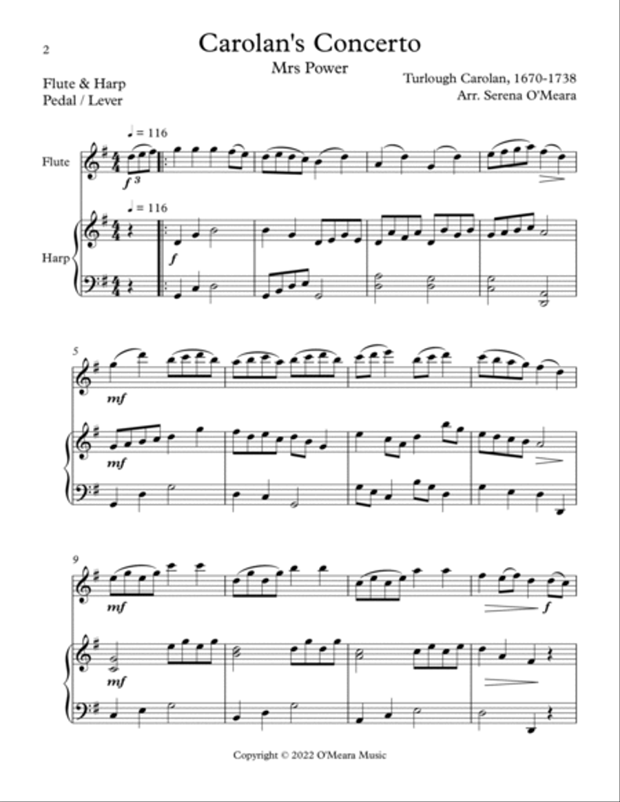 Carolan’s Concerto, Duet for Flute & Harp Flute scores gallery preview page 2