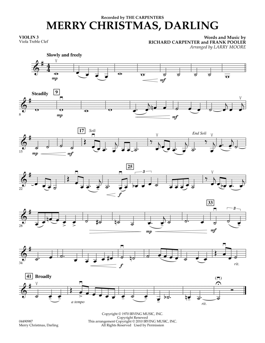 Merry Christmas, Darling - Violin 3 (Viola Treble Clef)