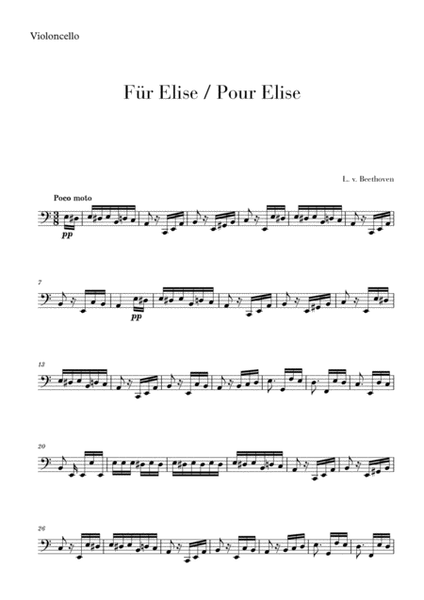 Pour Elise (Für Elise) for Cello