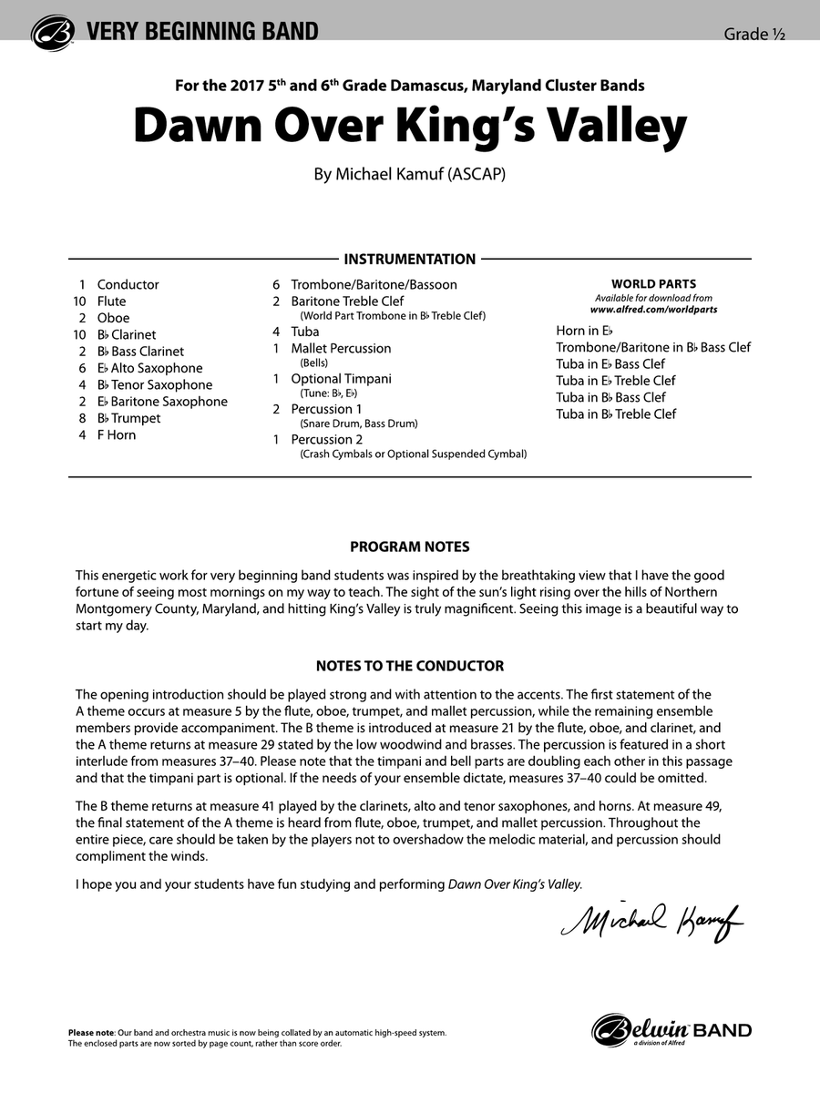 Dawn Over King's Valley: Score