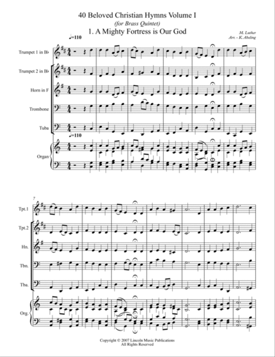 40 Beloved Christian Hymns Volume I (for Brass Quintet and optional Organ) Horn scores gallery preview page 2