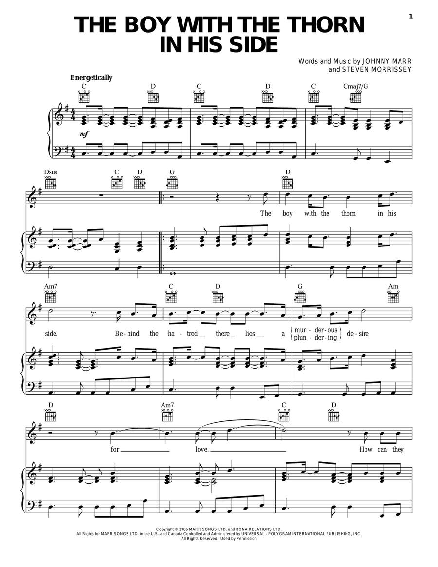 The Boy With The Thorn In His Side Piano, Vocal, Guitar scores gallery preview page 1