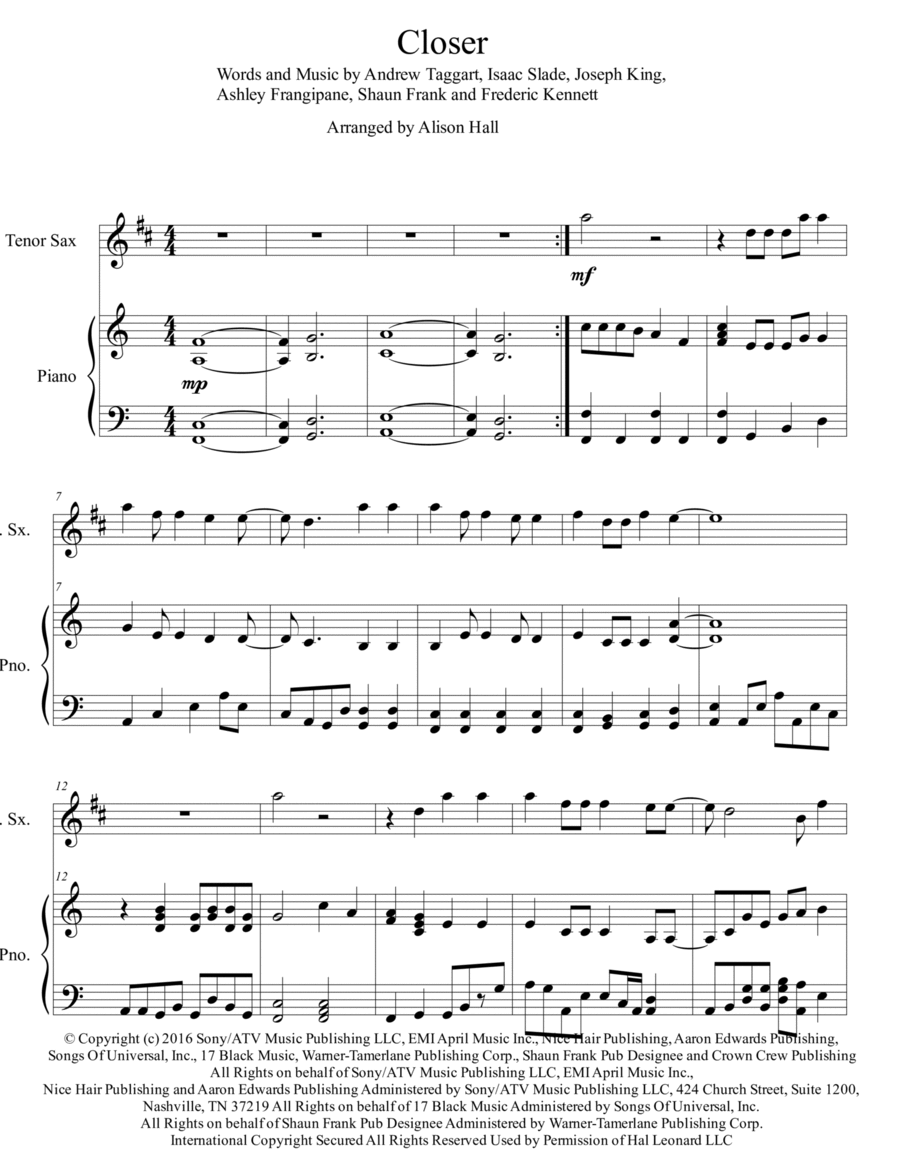 Closer Tenor Saxophone scores gallery preview page 1