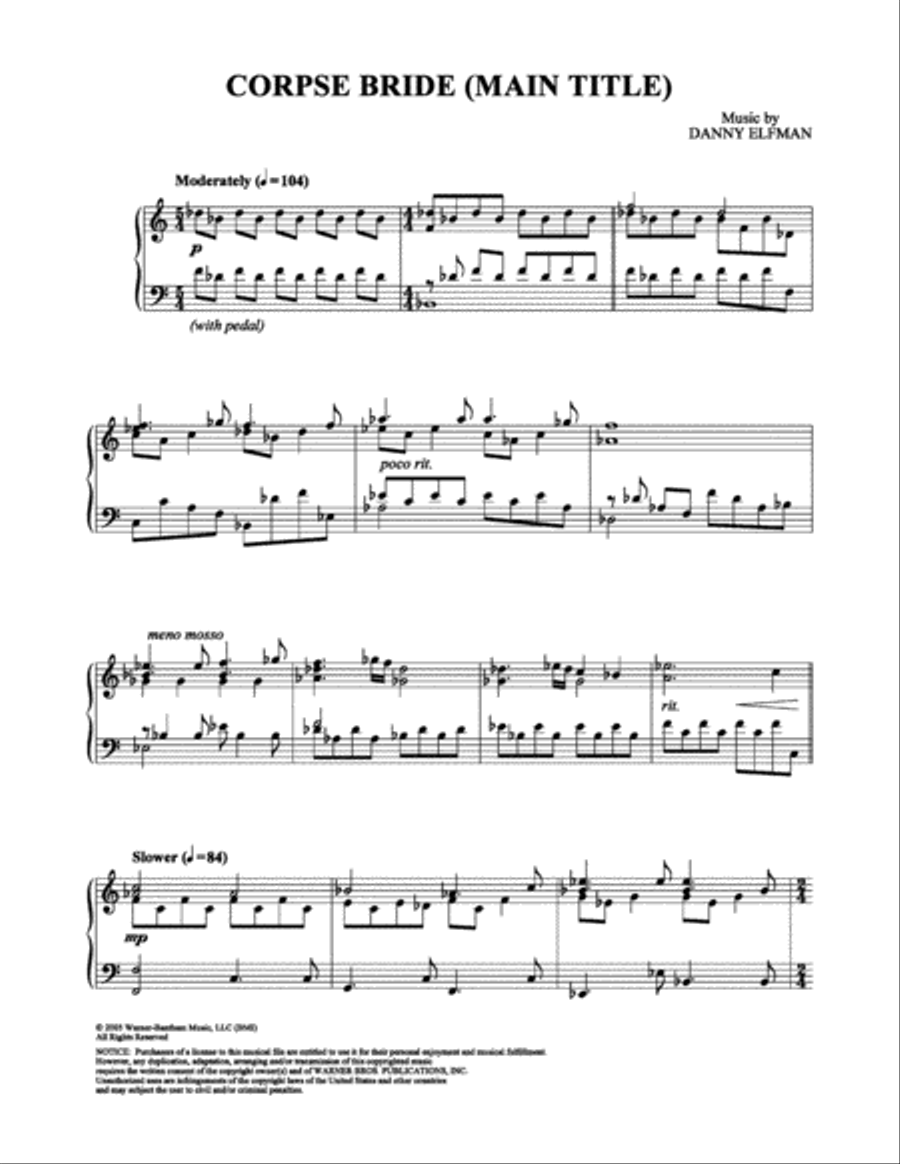 Corpse Bride (Main Title) Piano Solo scores gallery preview page 1