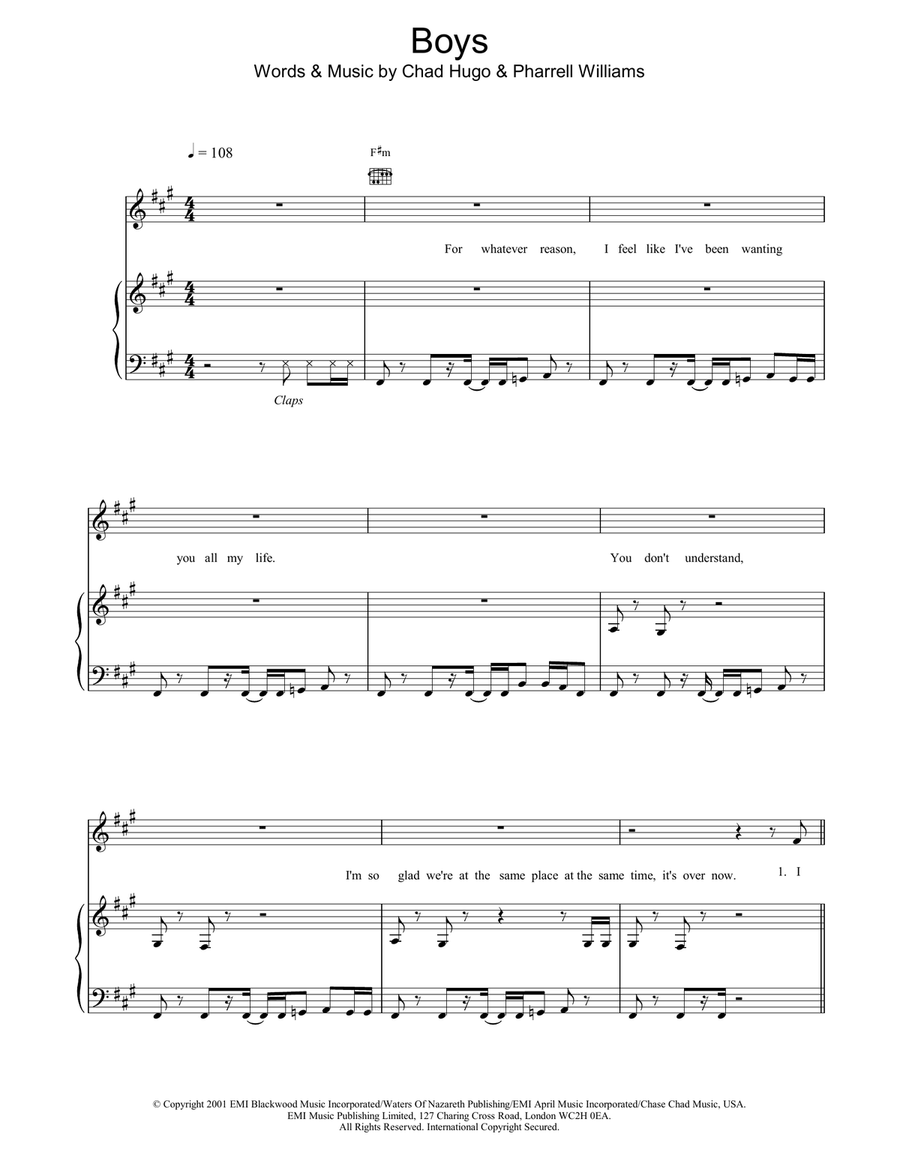 Boys Boys Piano, Vocal, Guitar scores gallery preview page 1