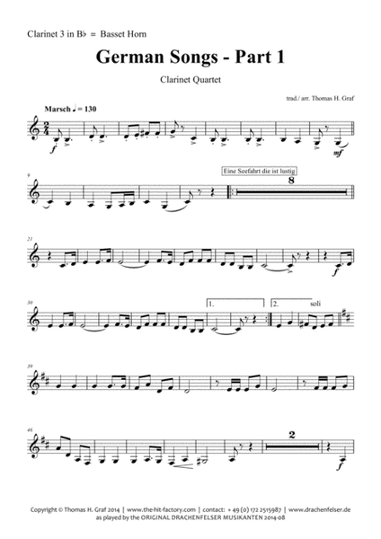 German Songs Part 1 - Oktoberfest - Clarinet Quartet image number null