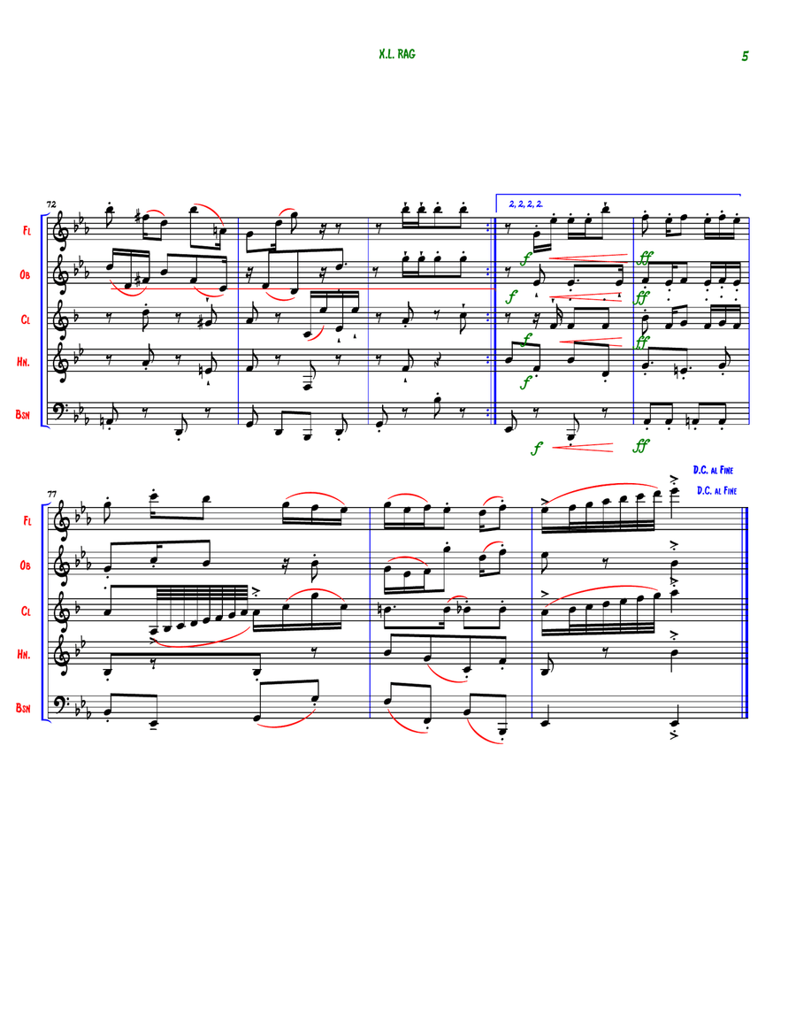 X.L. Rag (XL Rag) X.L. Rag (XL Rag) Woodwind Quintet scores gallery preview page 5