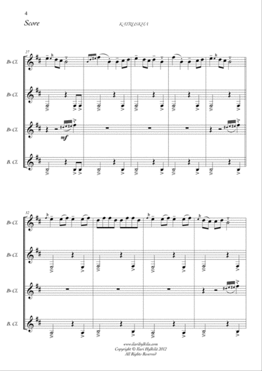 Katruskha (Clarinet quartet) Clarinet Quartet scores gallery preview page 4