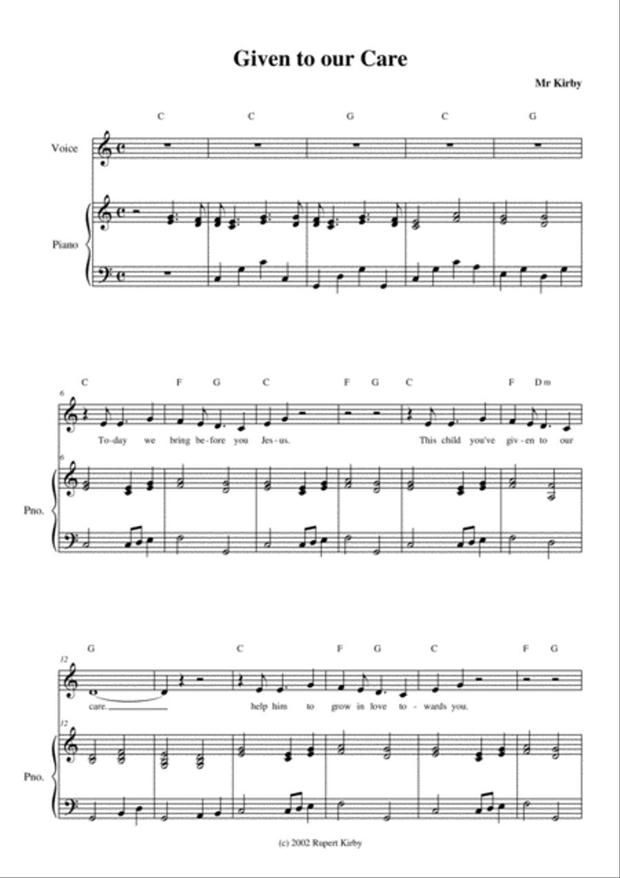 Given to our Care Given to our Care Unison Choir scores gallery preview page 1