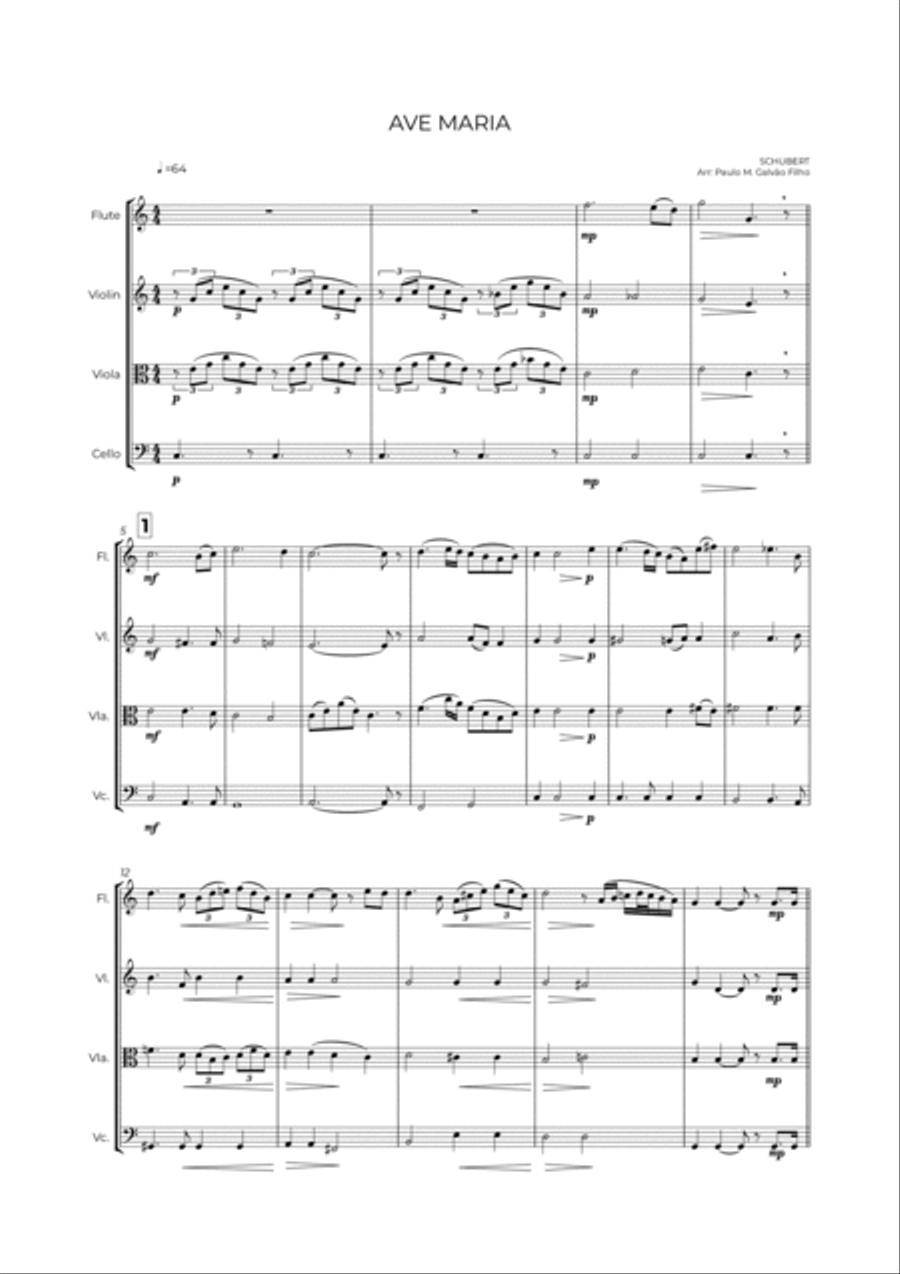 AVE MARIA - SCHUBERT – FLUTE, VIOLIN, VIOLA & CELLO Small Ensemble scores gallery preview page 2