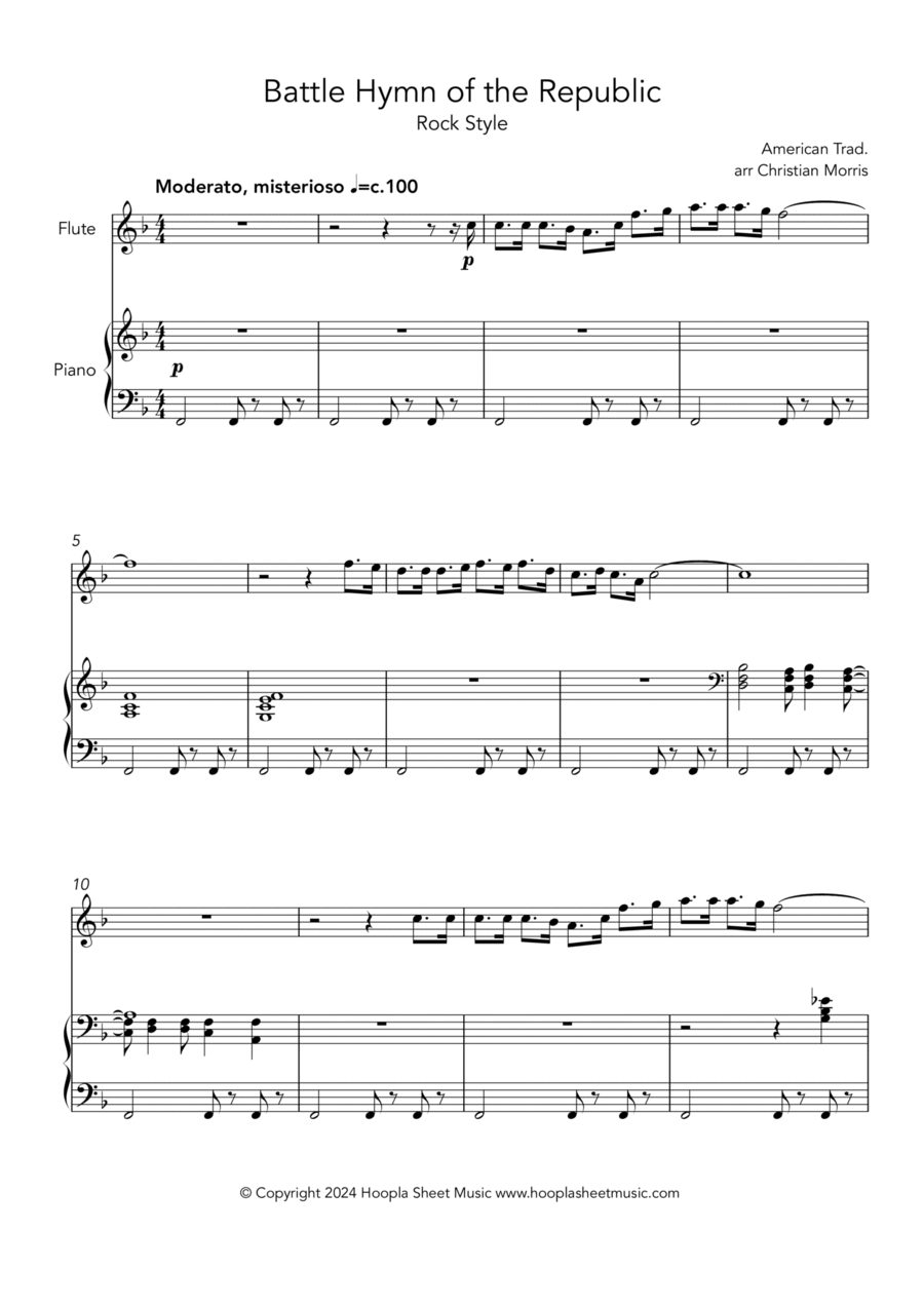 Battle Hymn of the Republic (Rock Style) Flute Solo scores gallery preview page 1