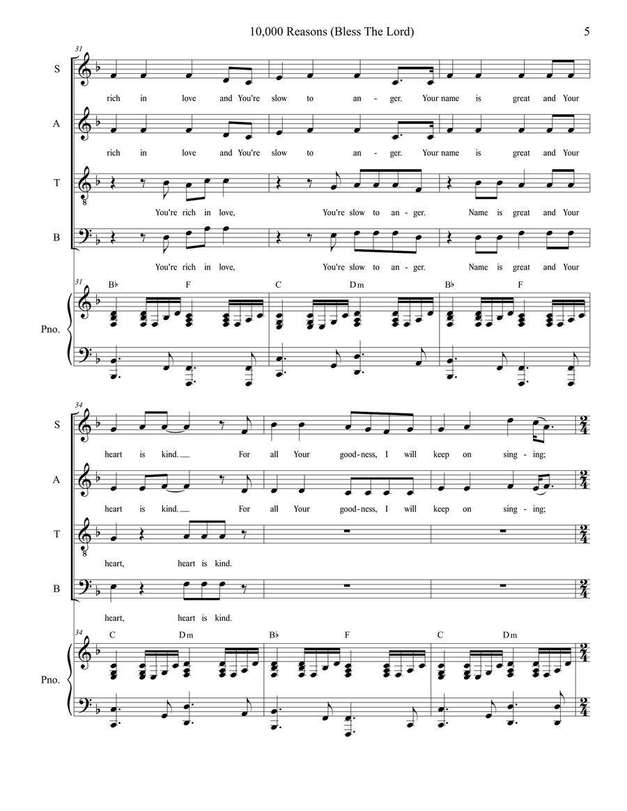 10,000 Reasons (Bless The Lord) Piano, Vocal scores gallery preview page 5