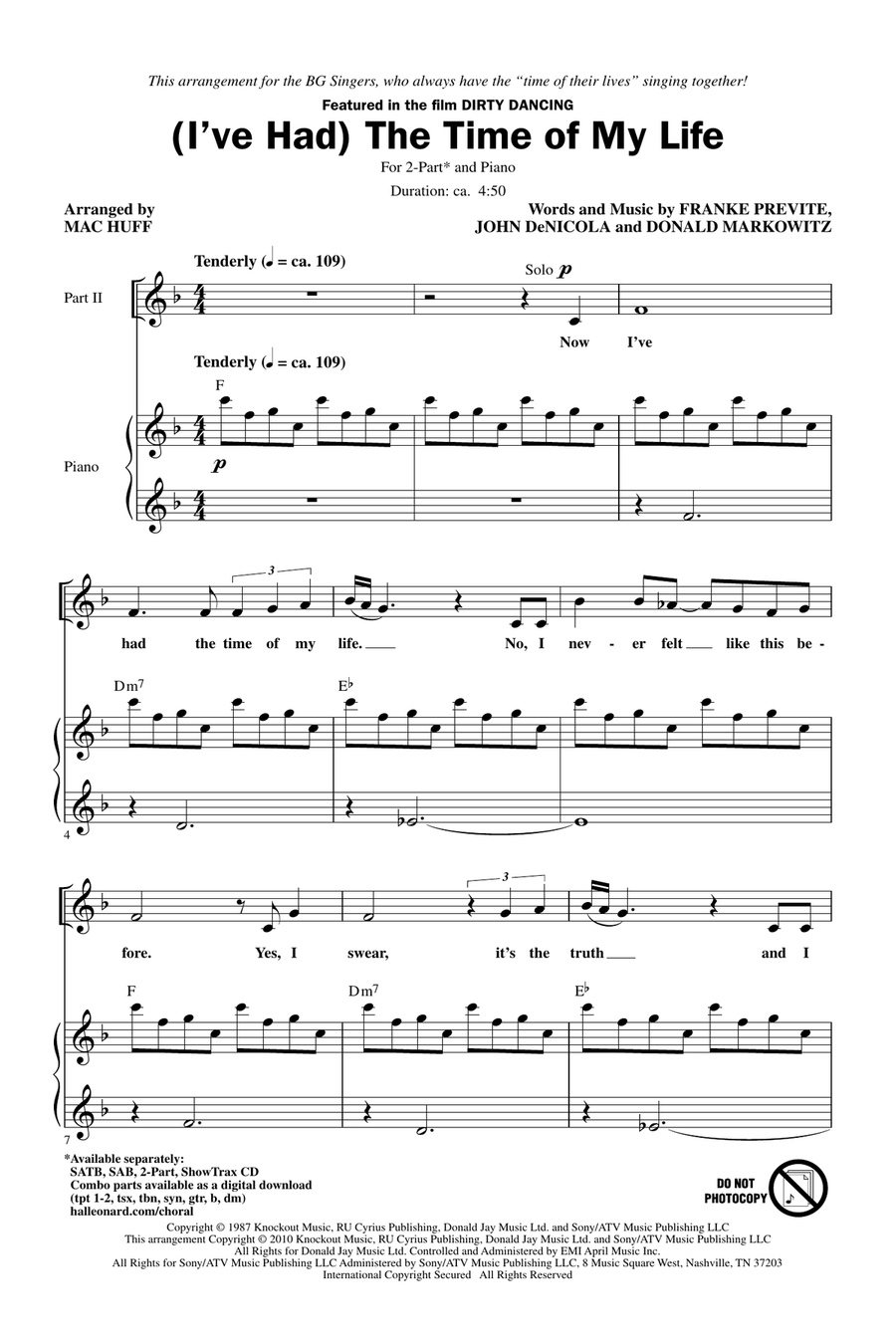 (I've Had) The Time Of My Life (arr. Mac Huff) 2-Part scores gallery preview page 1