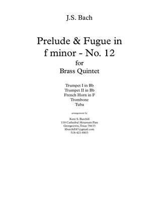 Book cover for PRELUDE and FUGUE No. 12 in f minor for Brass Quintet