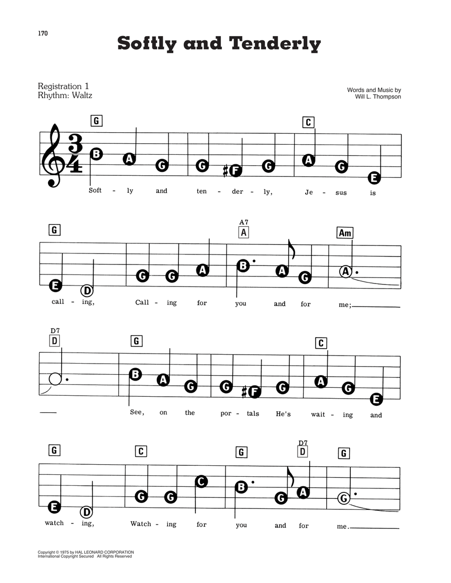 Softly And Tenderly Electronic Keyboard scores gallery preview page 1