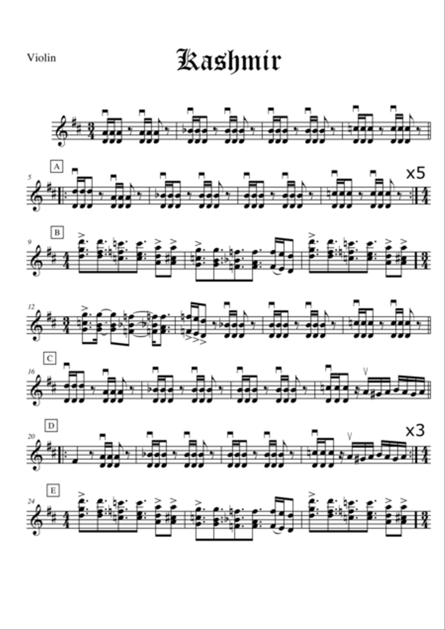 Kashmir - violin Violin Solo scores gallery preview page 1