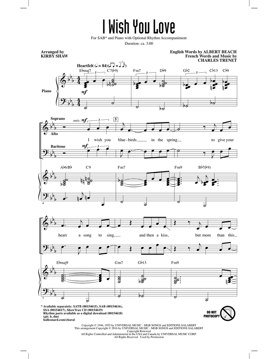 I Wish You Love I Wish You Love 3-Part scores gallery preview page 1