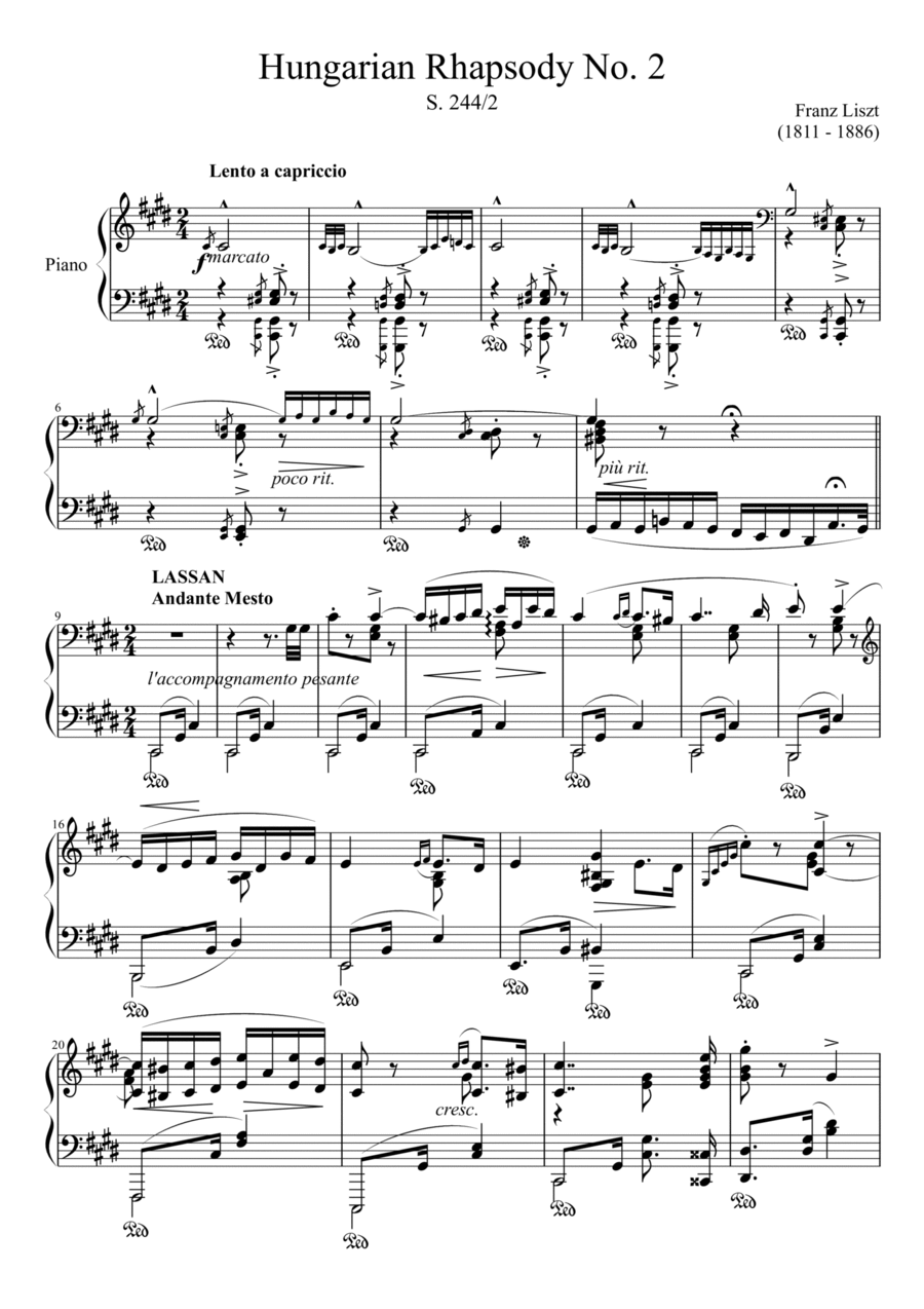 Hungarian Rhapsody No. 2 Piano Solo scores gallery preview page 1