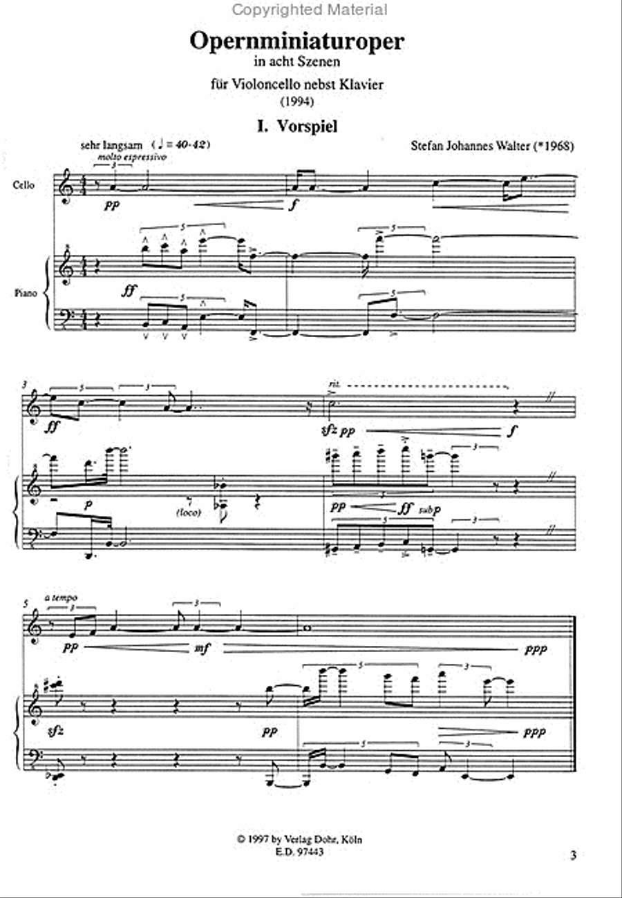 Opernminiaturoper in acht Szenen für Violoncello nebst Klavier (1994) Piano scores gallery preview page 2