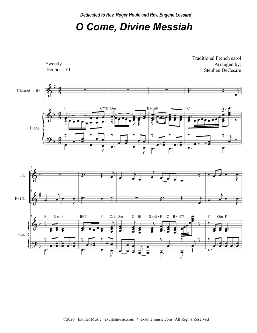 O Come, Divine Messiah (Duet for Flute and Bb-Clarinet) Woodwind Duet scores gallery preview page 1