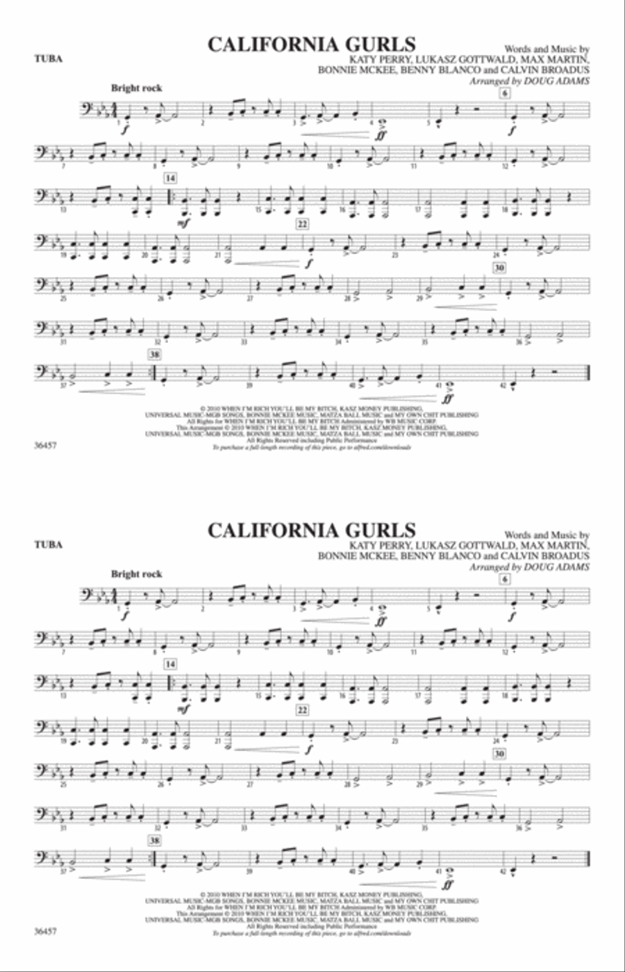 California Gurls: Tuba California Gurls: Tuba Marching Band scores gallery preview page 1