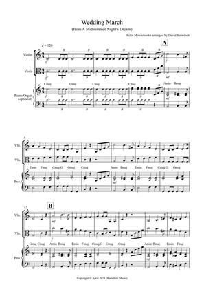 Wedding March (from A Midsummer Night's Dream) for Violin and Viola Duet
