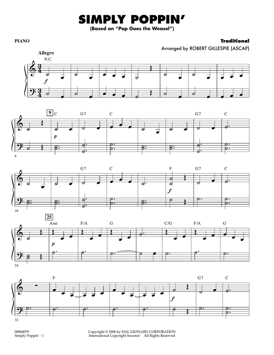 Simply Poppin' (based On Pop Goes The Weasel) - Piano