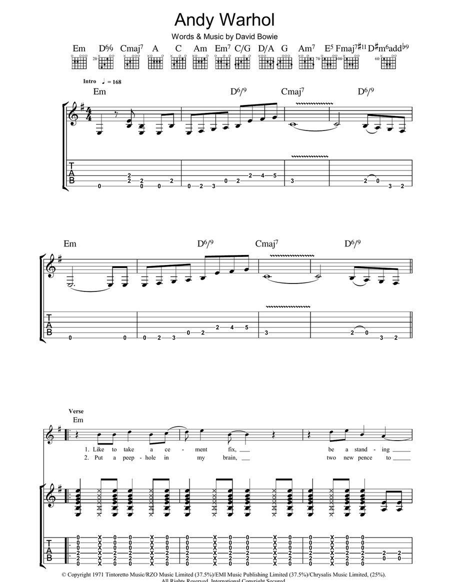 Andy Warhol Guitar Tablature scores gallery preview page 1