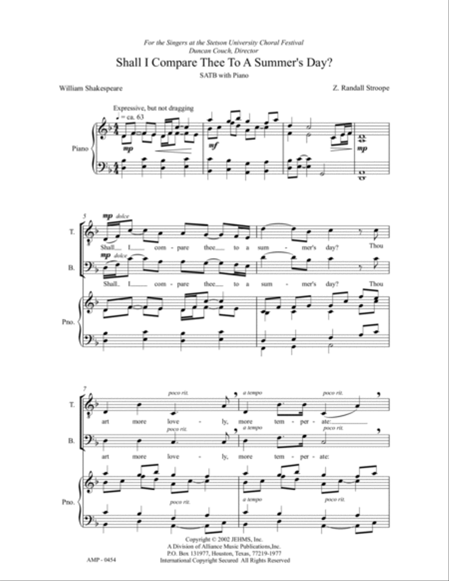 Shall I Compare Thee to a Summer's Day? 4-Part scores gallery preview page 6