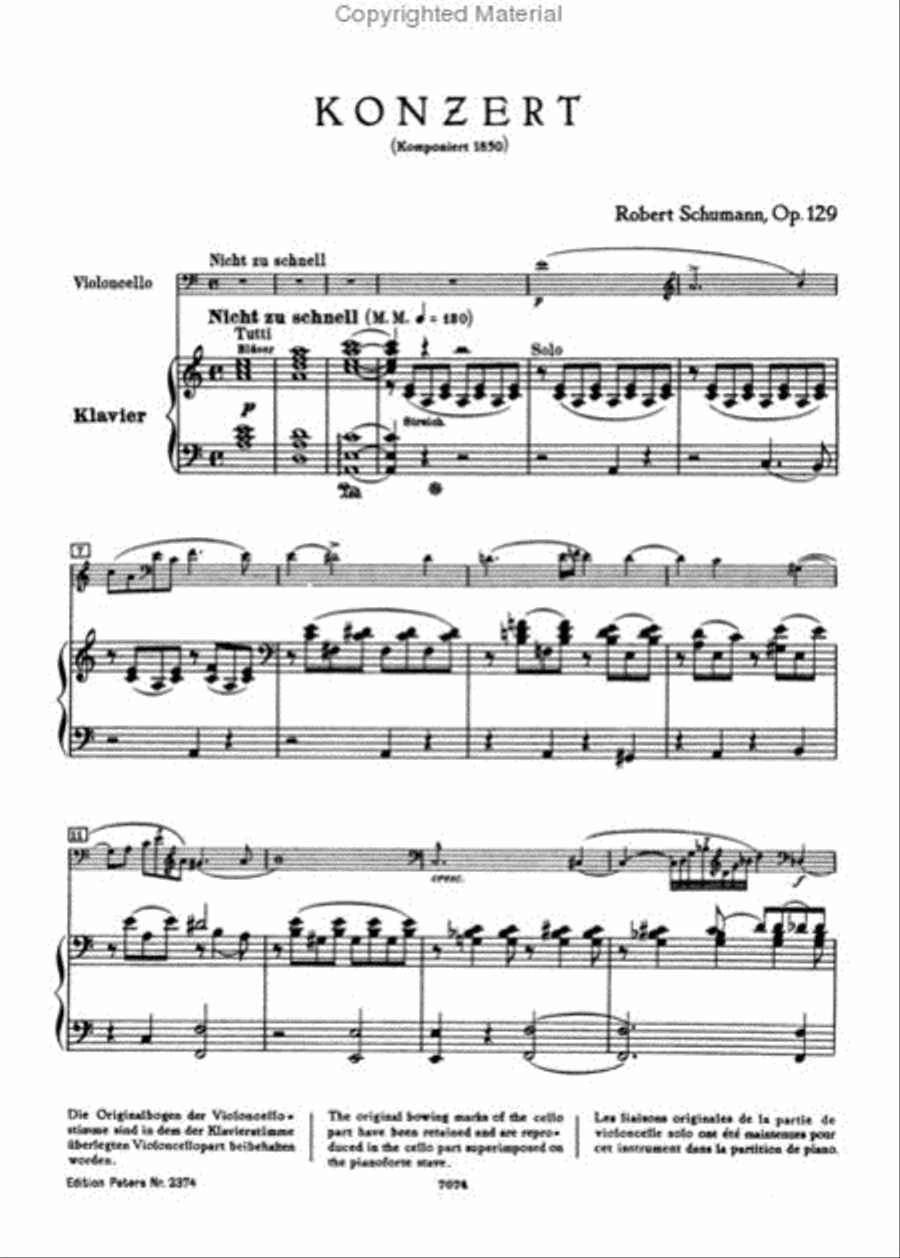 Cello Concerto in A minor Op. 129 (Edition for Cello and Piano)