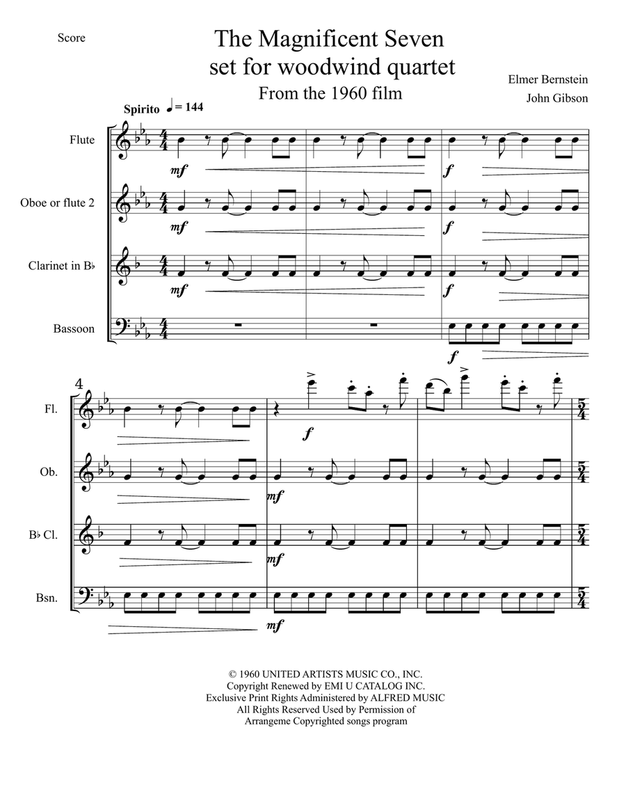 The Magnificent Seven Woodwind Quartet scores gallery preview page 2