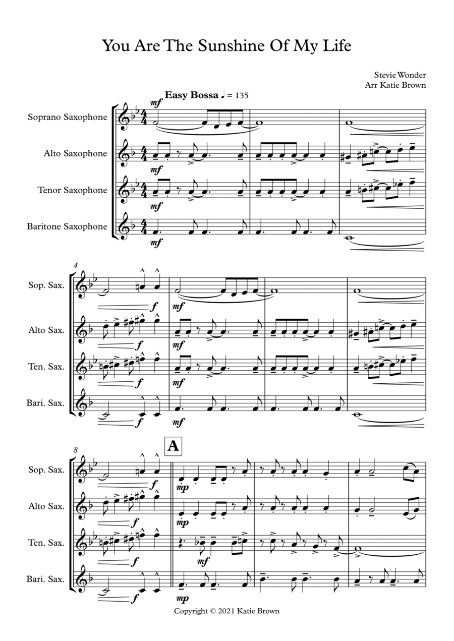 You Are The Sunshine Of My Life You Are The Sunshine Of My Life Woodwind Quartet scores gallery preview page 1
