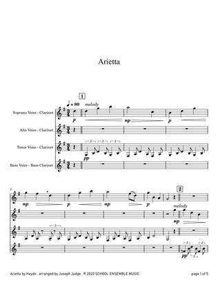 Book cover for Arietta by Haydn for Clarinet Quartet in Schools
