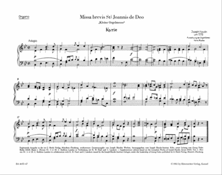 Missa brevis Sancti Joannis de Deo Hob.XXII:7 'Little Organ Mass'