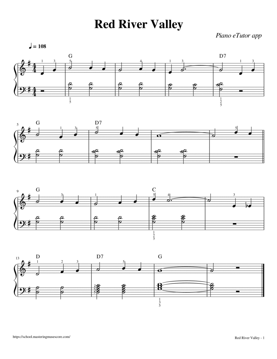 Red River Valley - piano sheet music Easy Piano scores gallery preview page 1