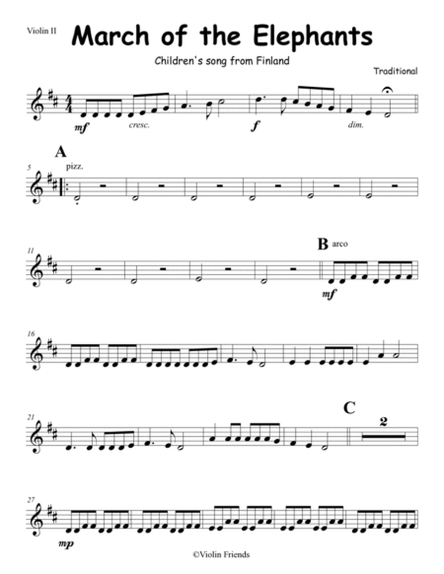 Sheet music for Violin Quartet: March of the Elephants image number null