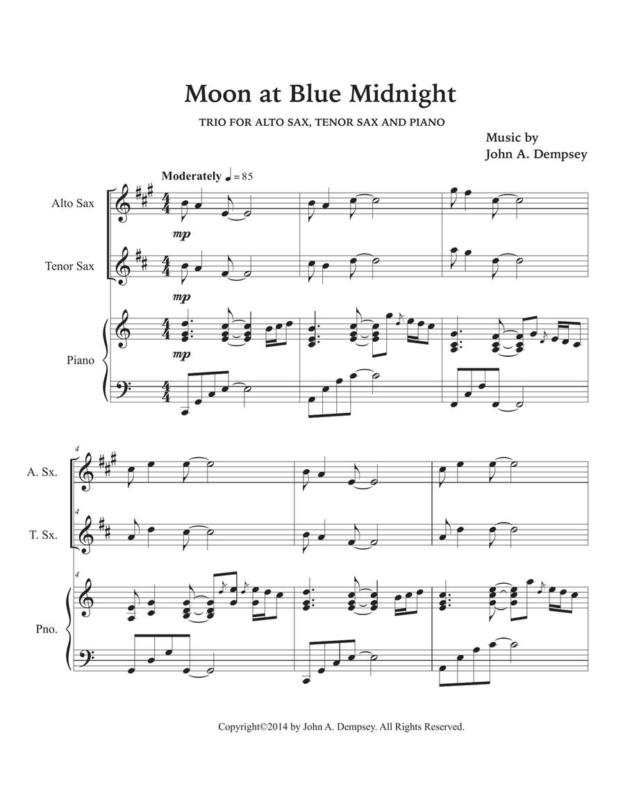 Moon at Blue Midnight (Trio for Alto Sax, Tenor Sax and Piano) Small Ensemble scores gallery preview page 5
