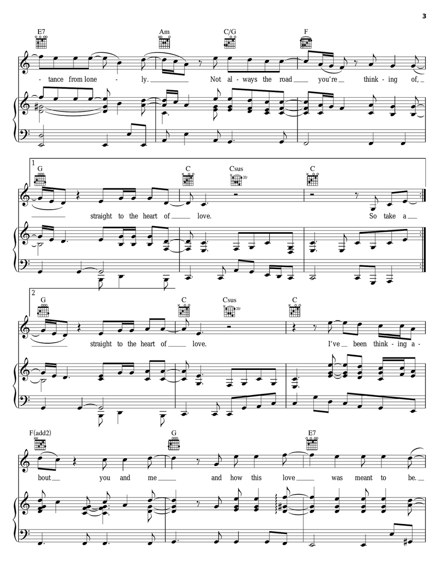 Straight To The Heart Of Love (Live) Piano, Vocal, Guitar scores gallery preview page 3