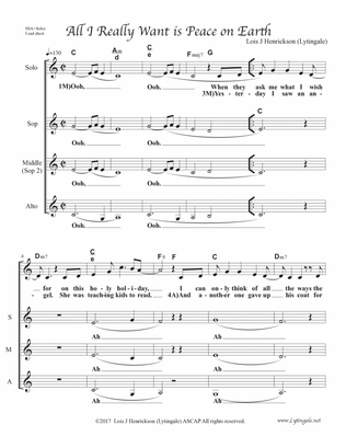 All I Really Want is Peace on Earth - SSA with Soloist(s), Lead Sheet