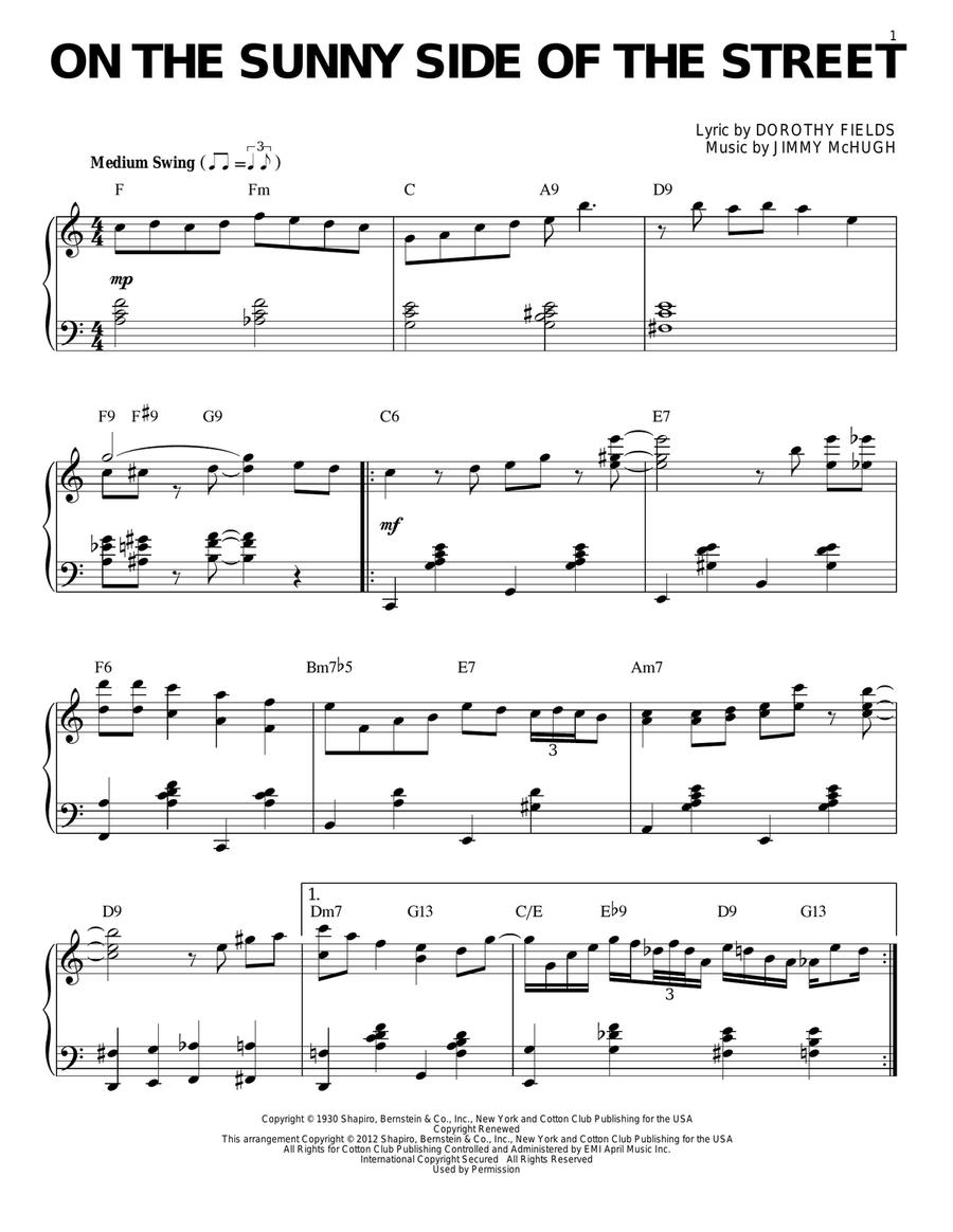 On The Sunny Side Of The Street (arr. Brent Edstrom) Piano Solo scores gallery preview page 1